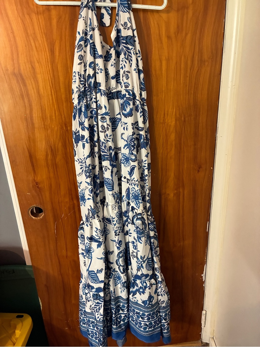 SHEIN White and Blue Floral Halter Mini Dress